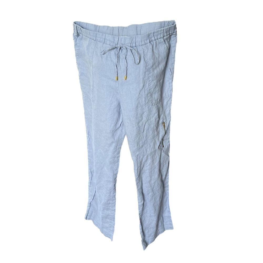 Ellen Tracy chambray blue linen drawstring waist cargo pants women medium